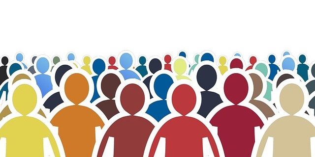 cartoon image of a crowd of people shapes